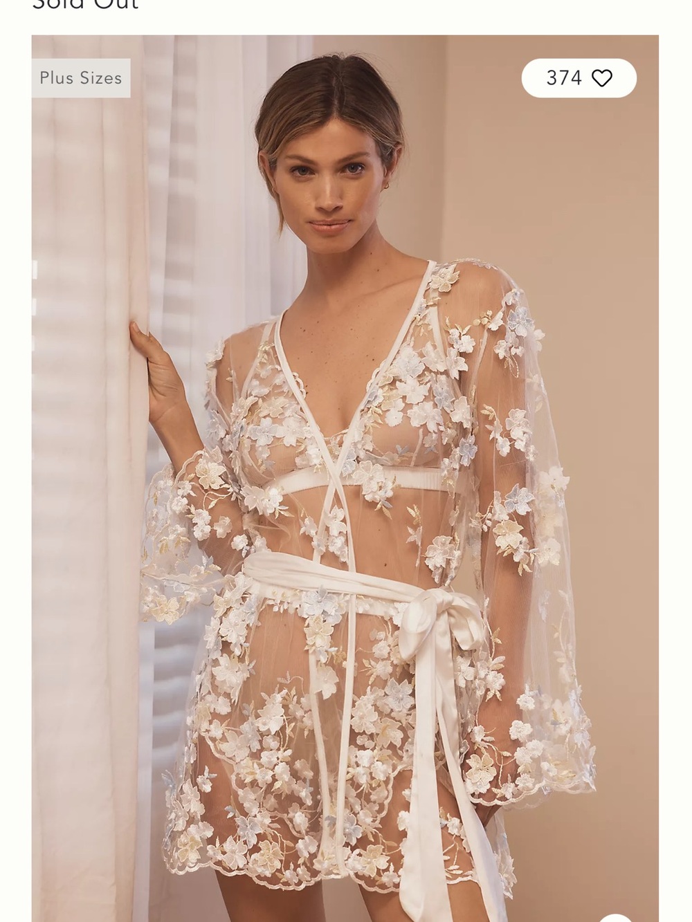 Anthropologie Sheer Ivory Floral Appliqué Robe